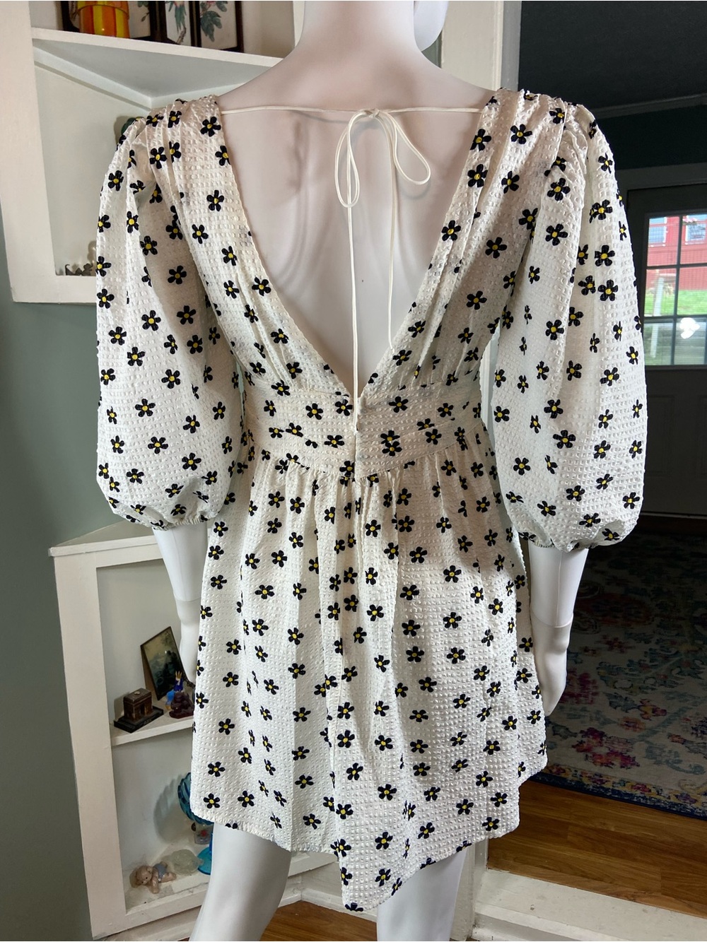 For Love & Lemons Connie White Babydoll Mini Dress Black Floral Print Small S - Picture 3 of 14